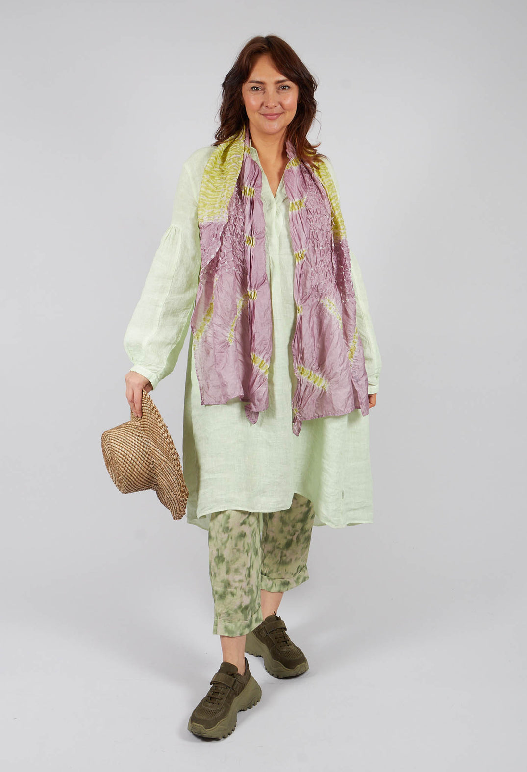 Linen Geisha Pants in Spring Green Print