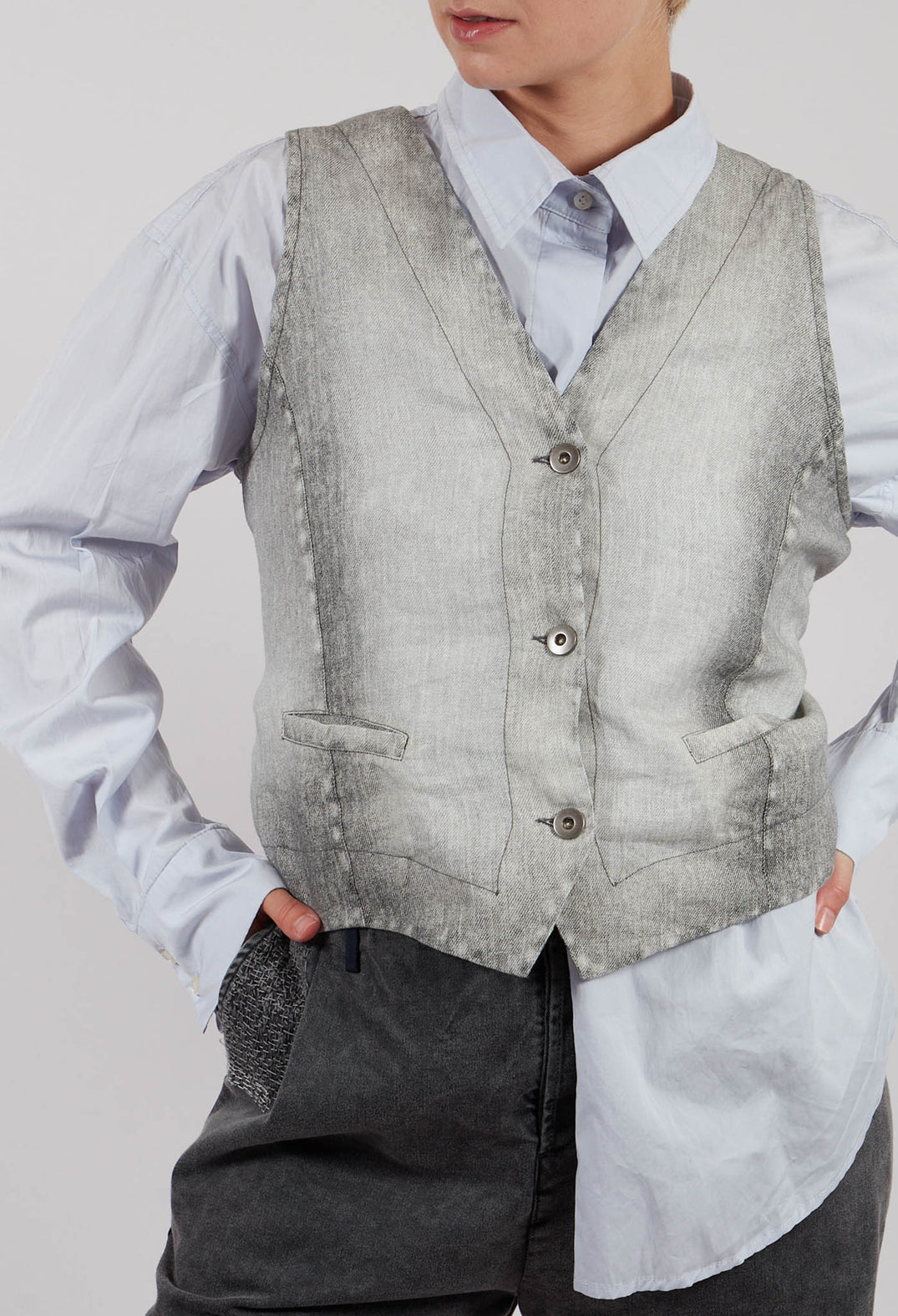 Kazmar Vest in Grey Denim