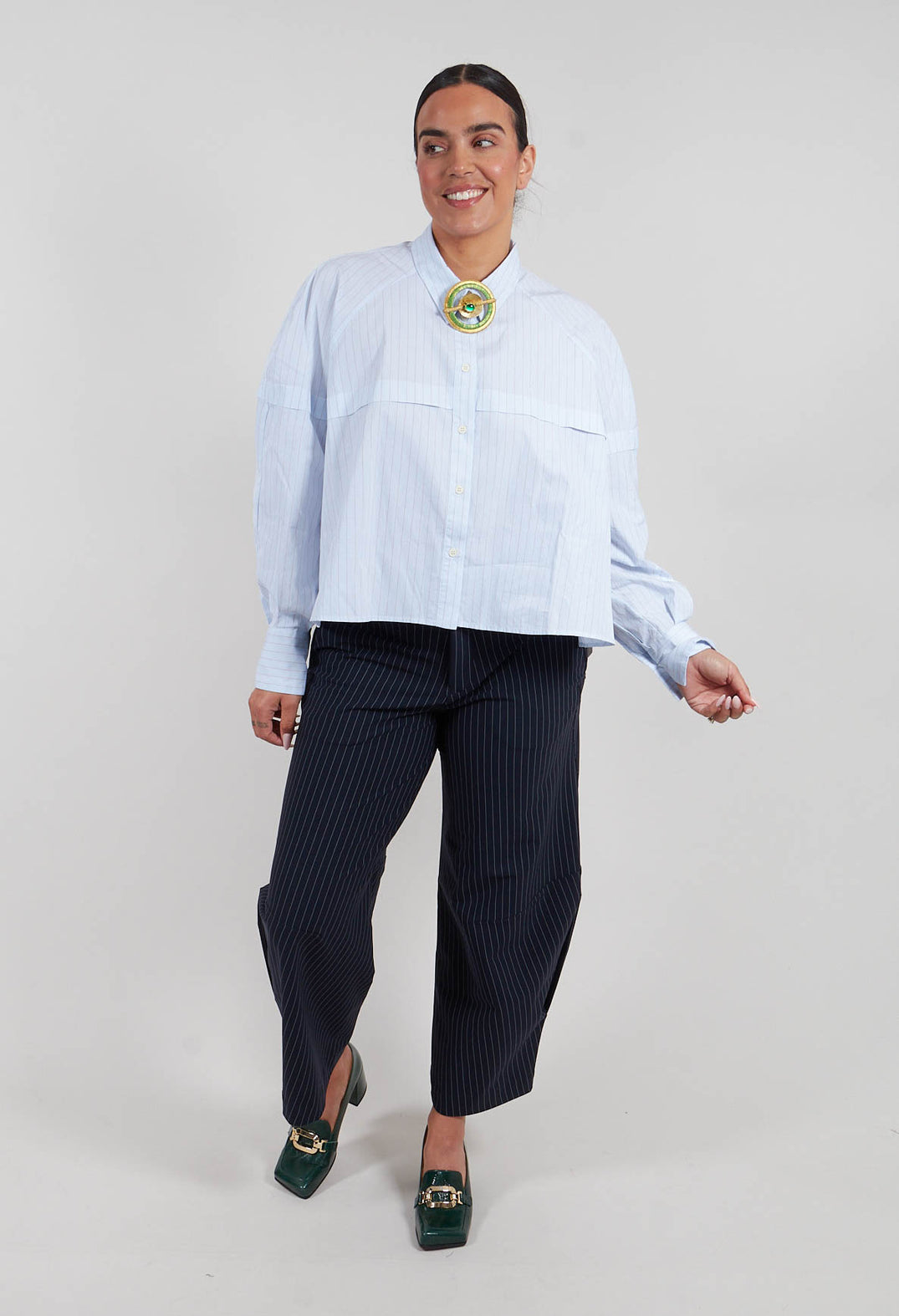 Mi Nority Trousers in Navy Pinstripe