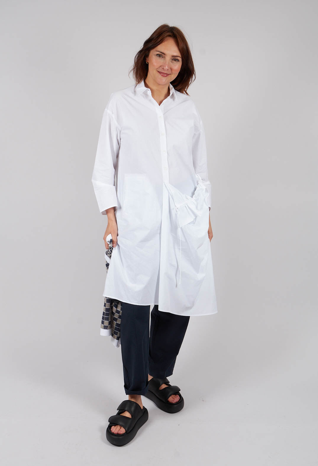 Long Shirt with Ruffles in White