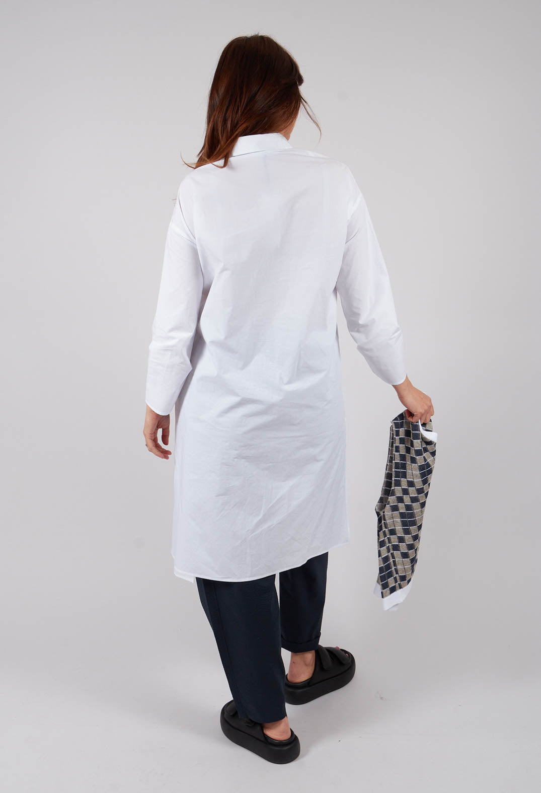 Long Shirt with Ruffles in White