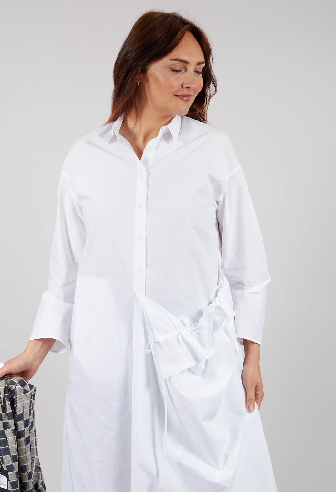 Long Shirt with Ruffles in White
