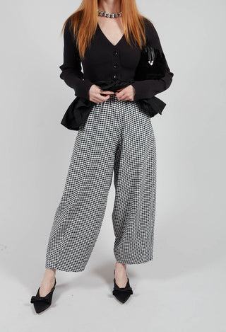 Wide Leg Checked Trouser in Black and White