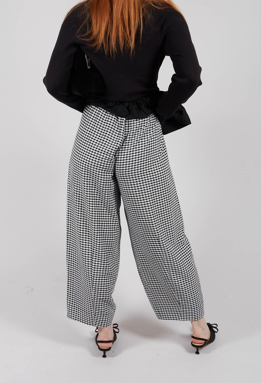 Wide Leg Checked Trouser in Black and White