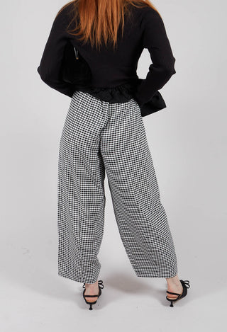Wide Leg Checked Trouser in Black and White