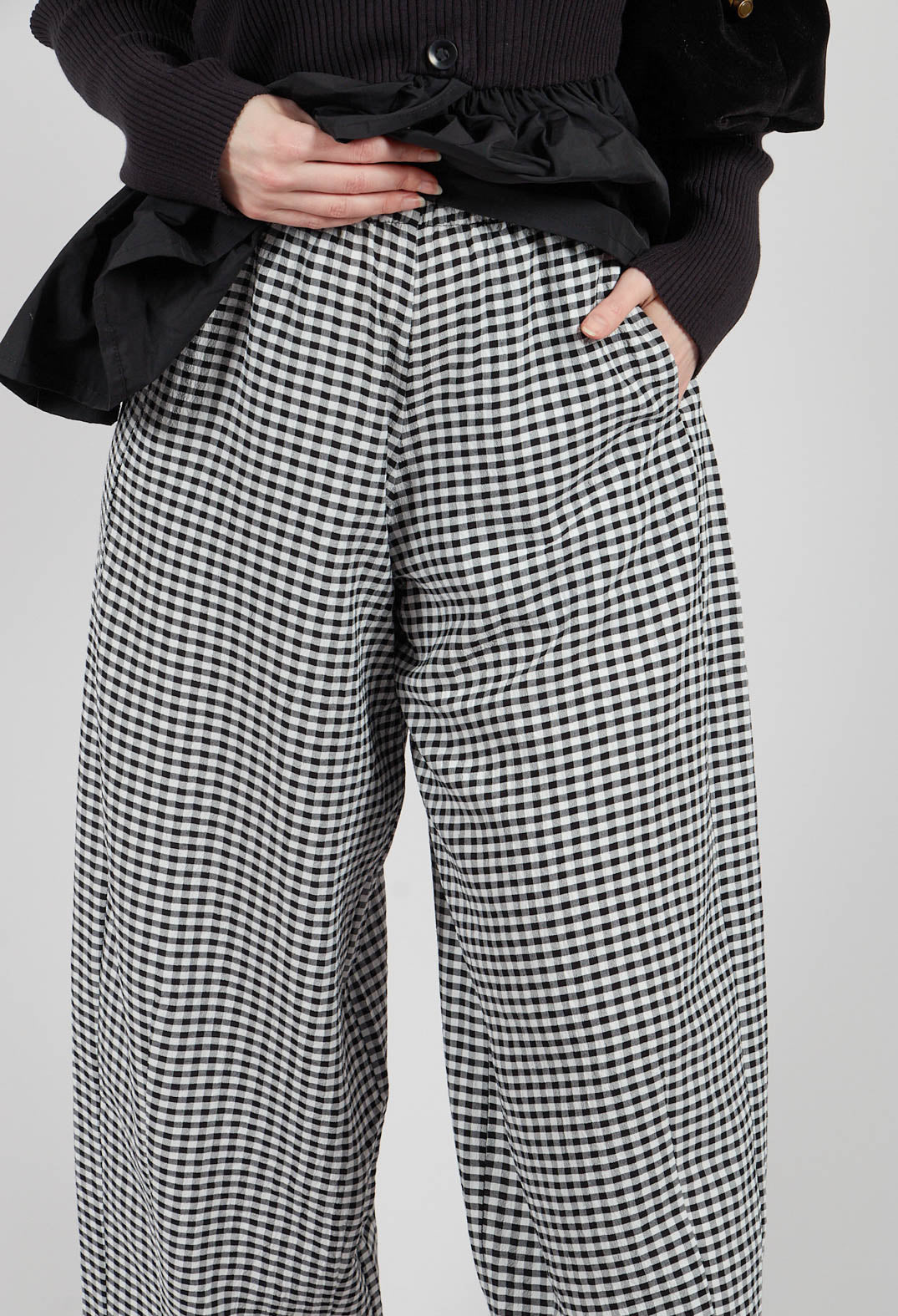 Wide Leg Checked Trouser in Black and White
