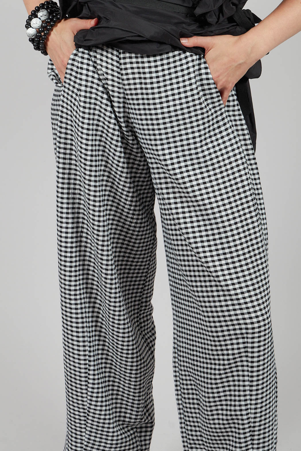 Wide Leg Checked Trouser in Black and White