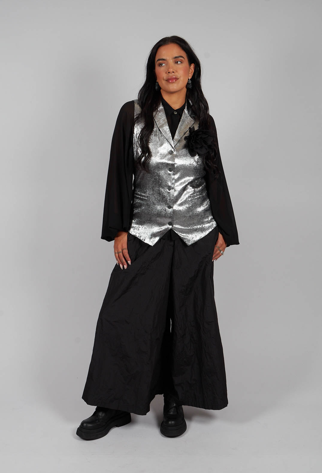 Aysmmetric Shirt in Georgette Black