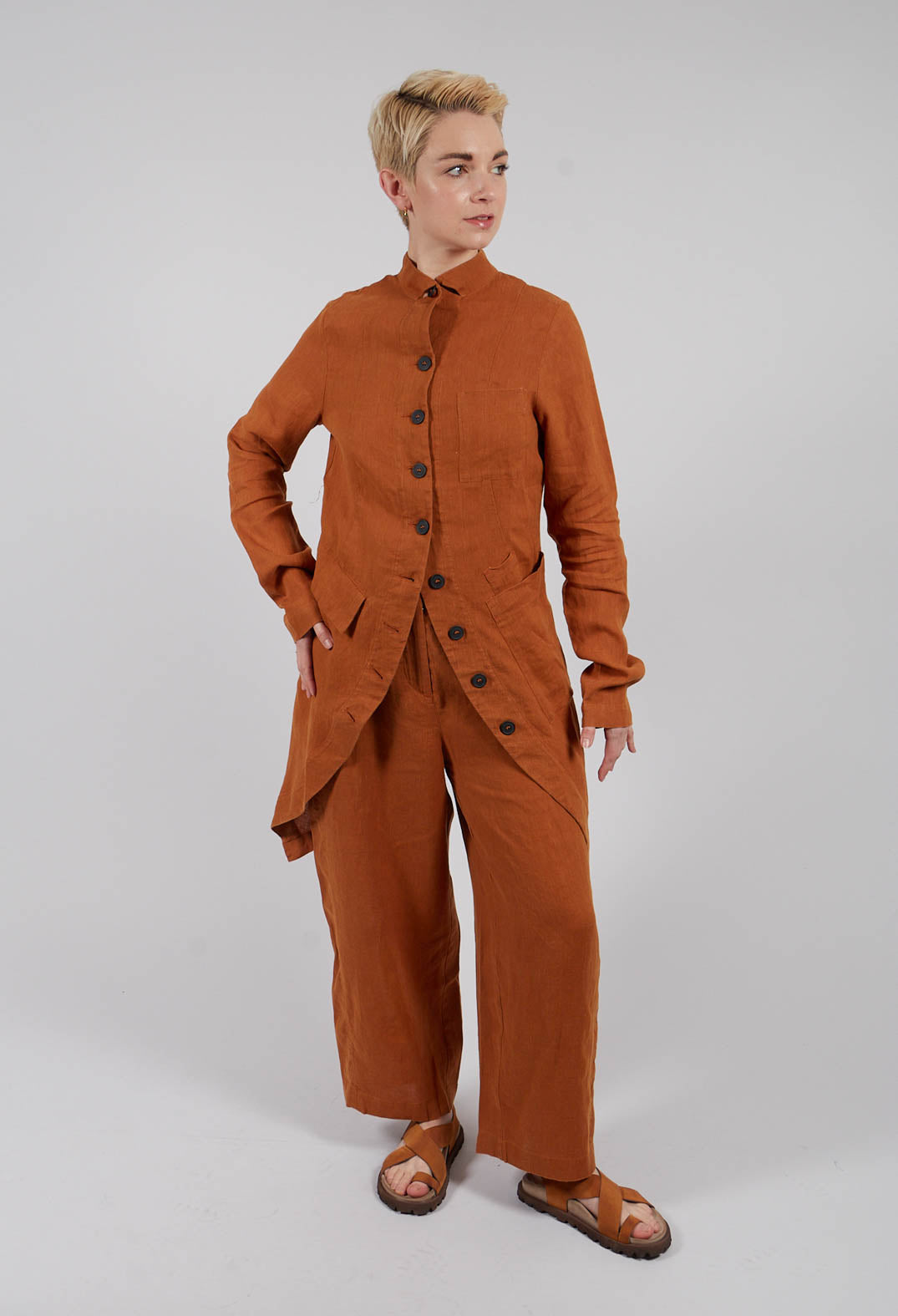 Linen Penguin Coat in Terracotta