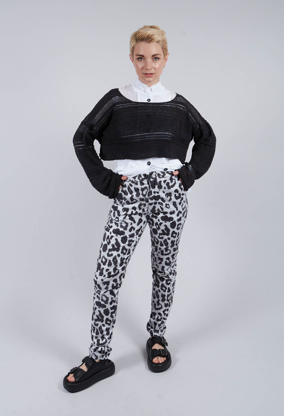 Straight Trousers in Leo Black and White