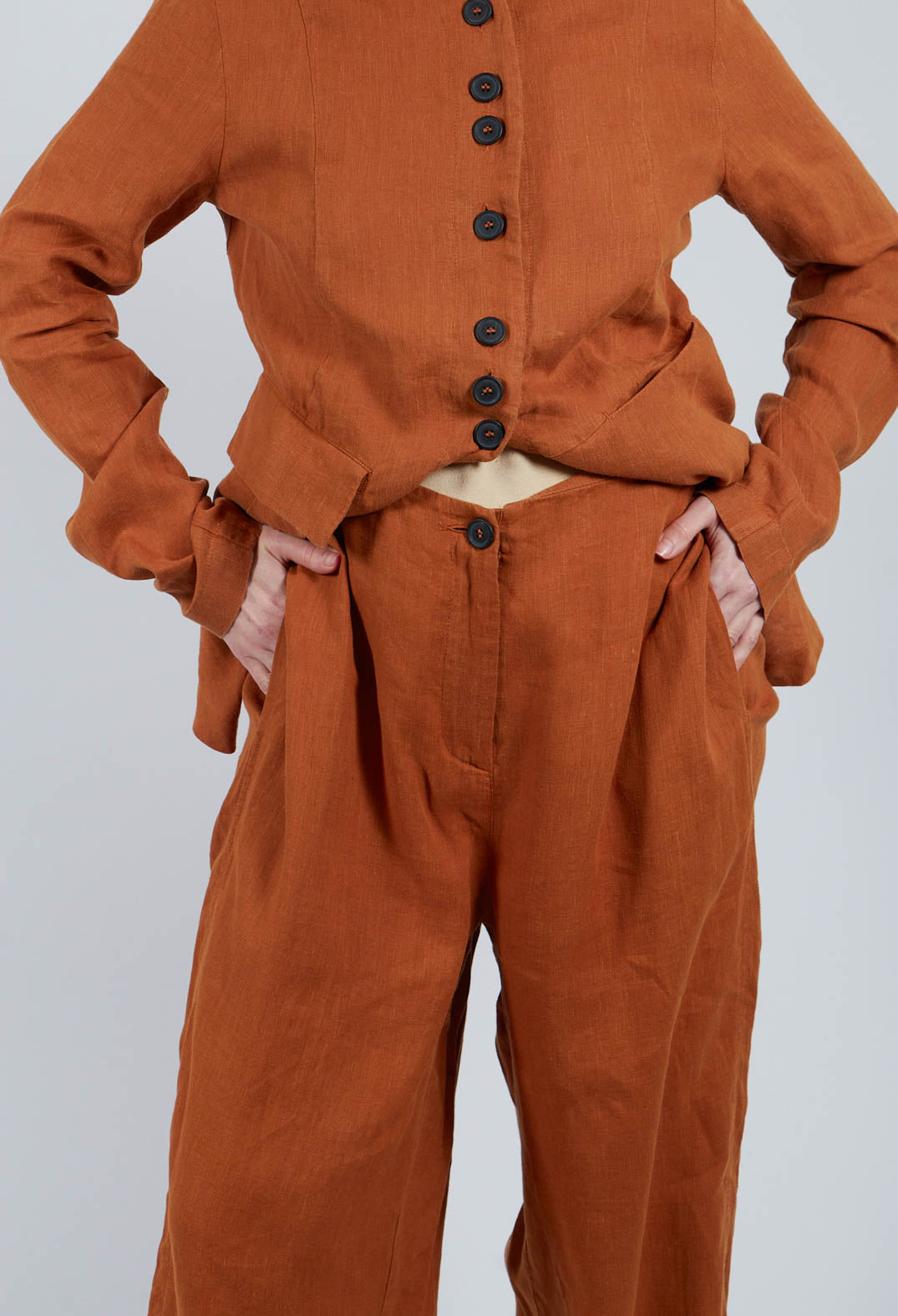 Casual Linen Trousers in Terracotta