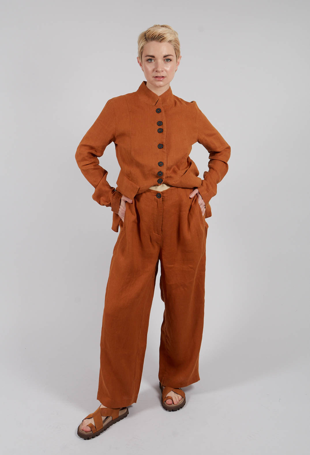 Casual Linen Trousers in Terracotta