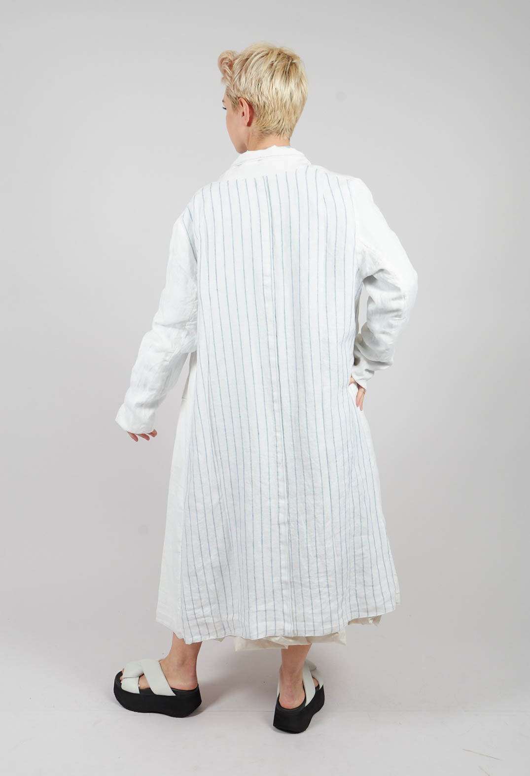 Longline Patch Pocket Coat in Original White Stripe