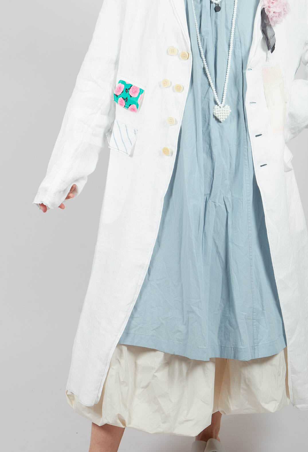 Longline Patch Pocket Coat in Original White Stripe