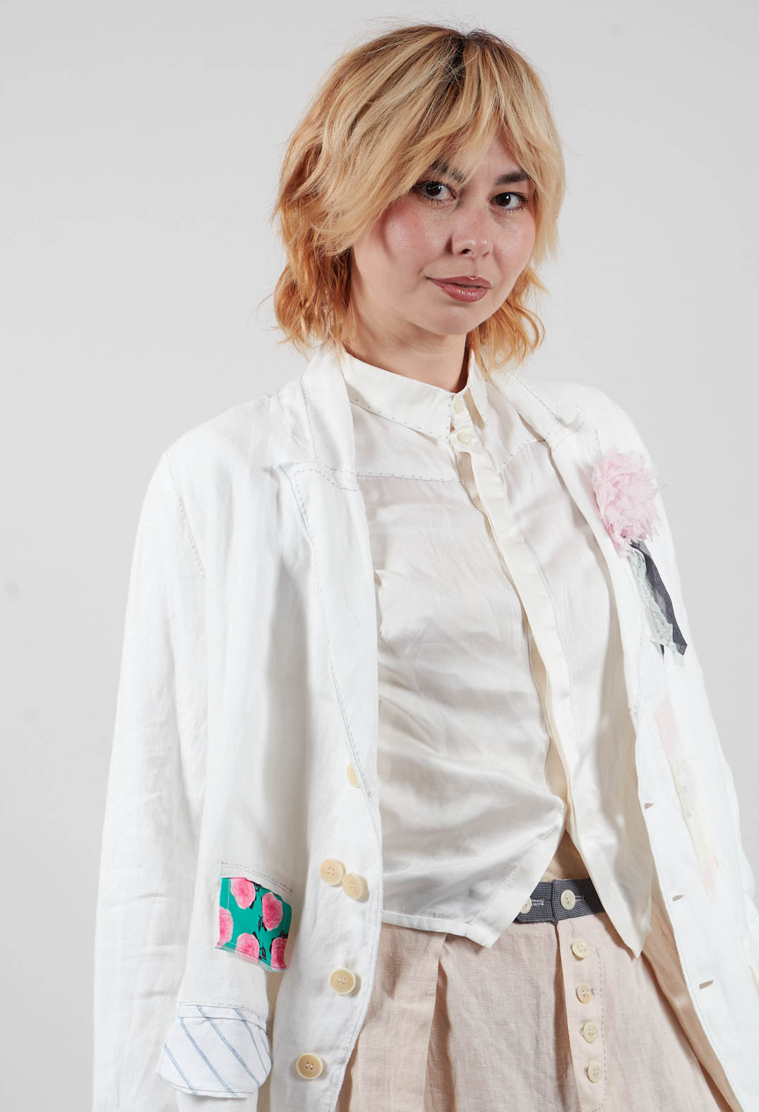 Longline Patch Pocket Coat in Original White Stripe