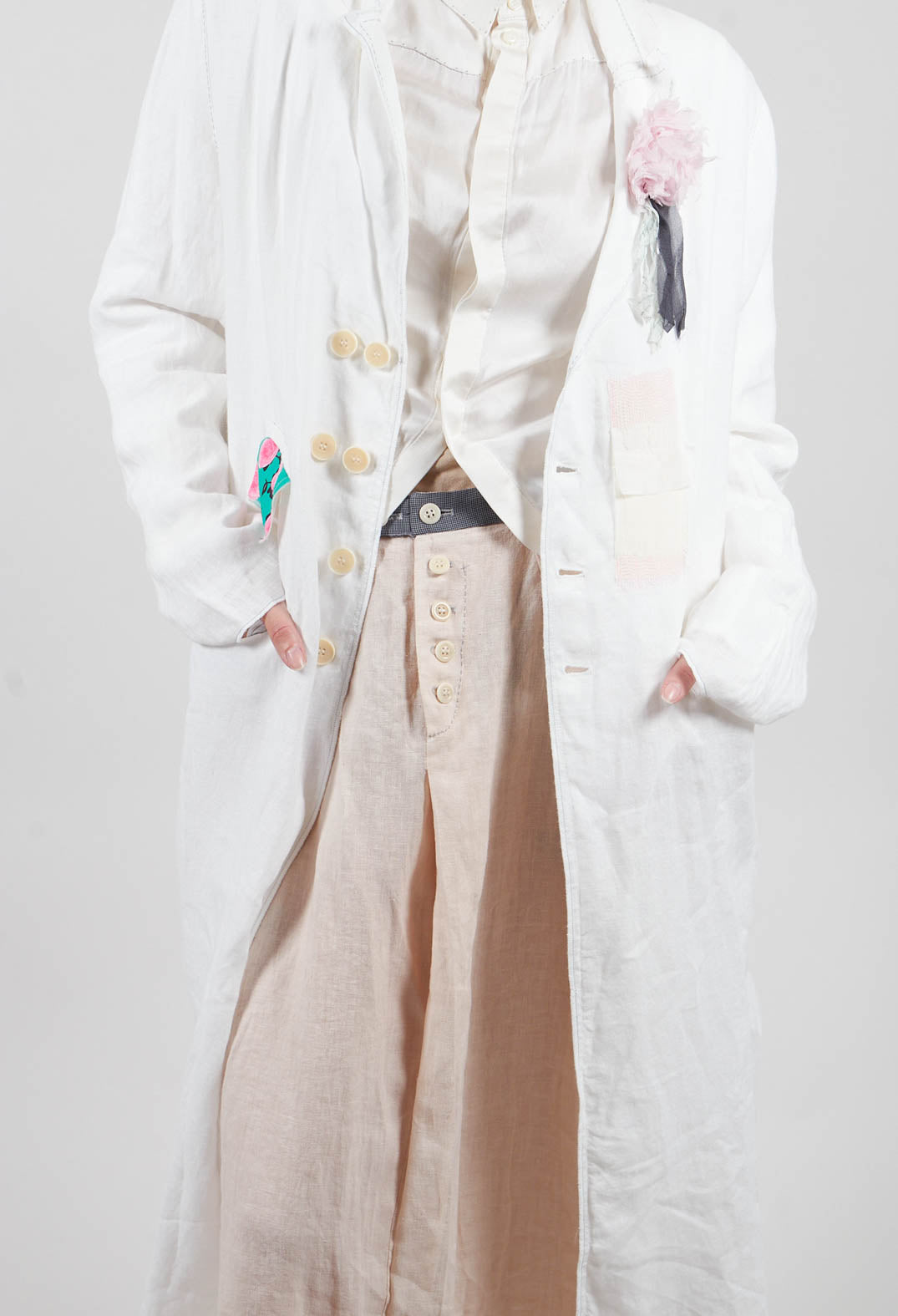 Longline Patch Pocket Coat in Original White Stripe