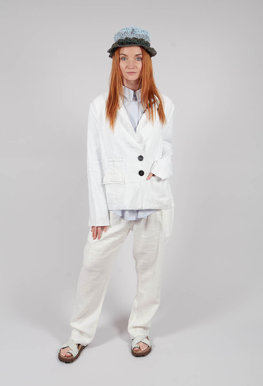 Feather Brooch Jacket in Original White