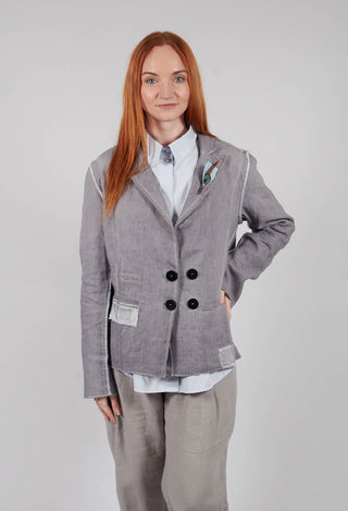 Feather Brooch Jacket in Silver Gray