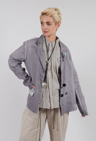 Feather Brooch Jacket in Silver Gray