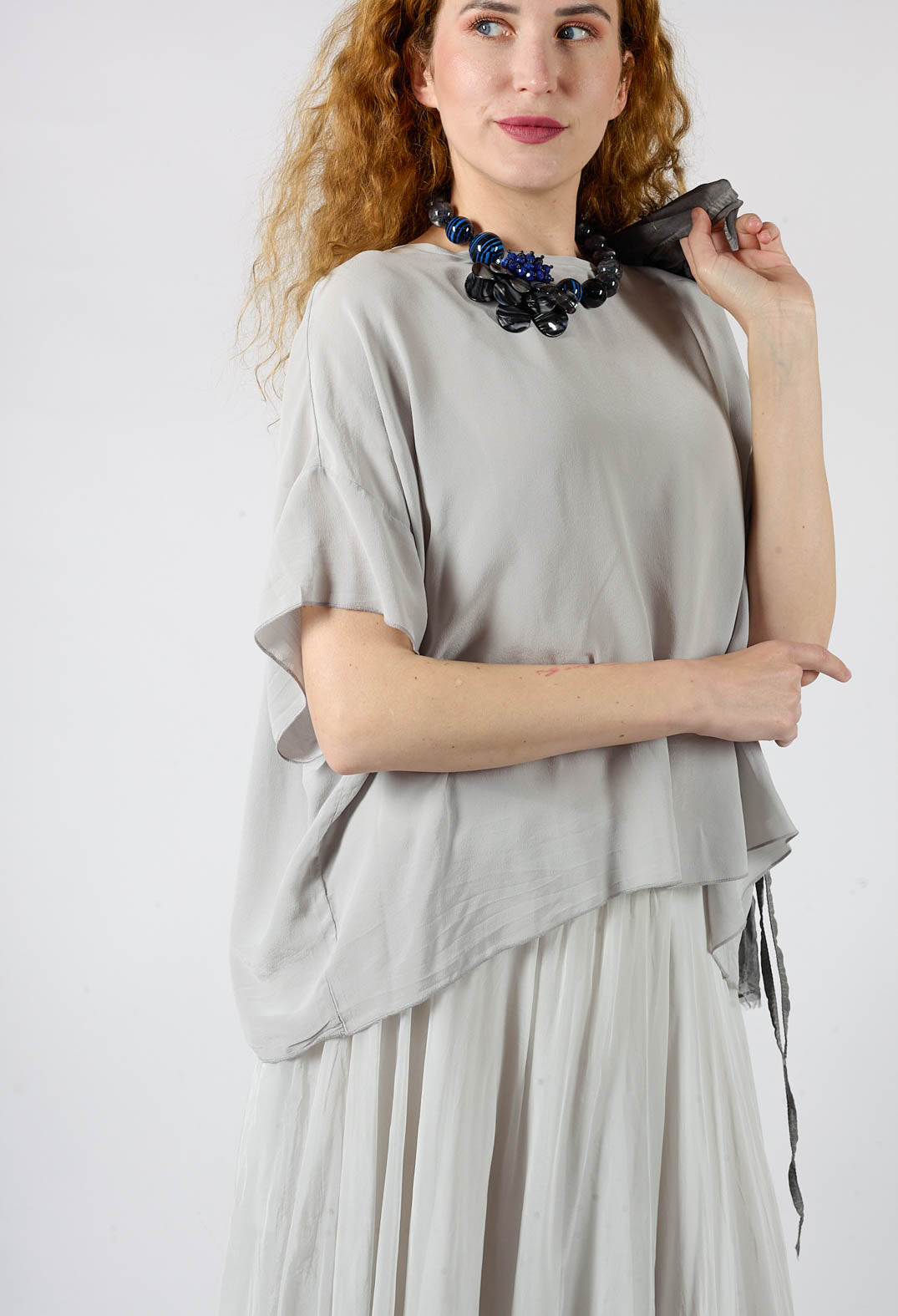Drop Shoulder Short Sleeve Top in Silver Gray