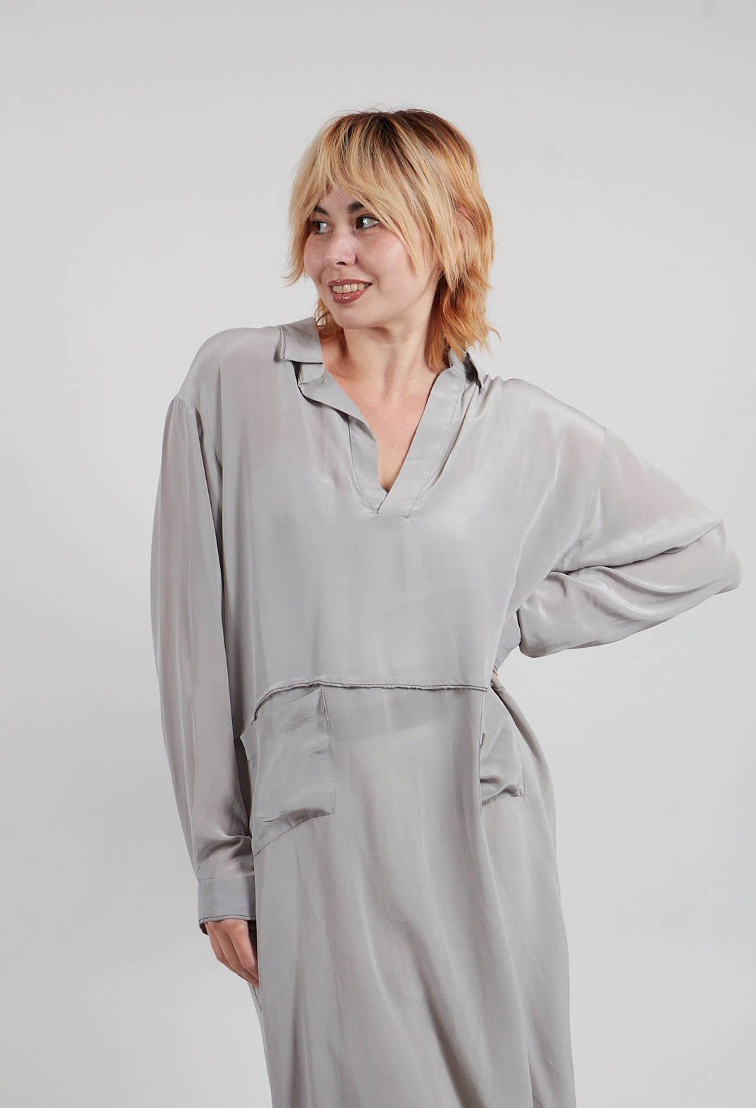 Collared Full Length Dress in Avangarde Original Grey