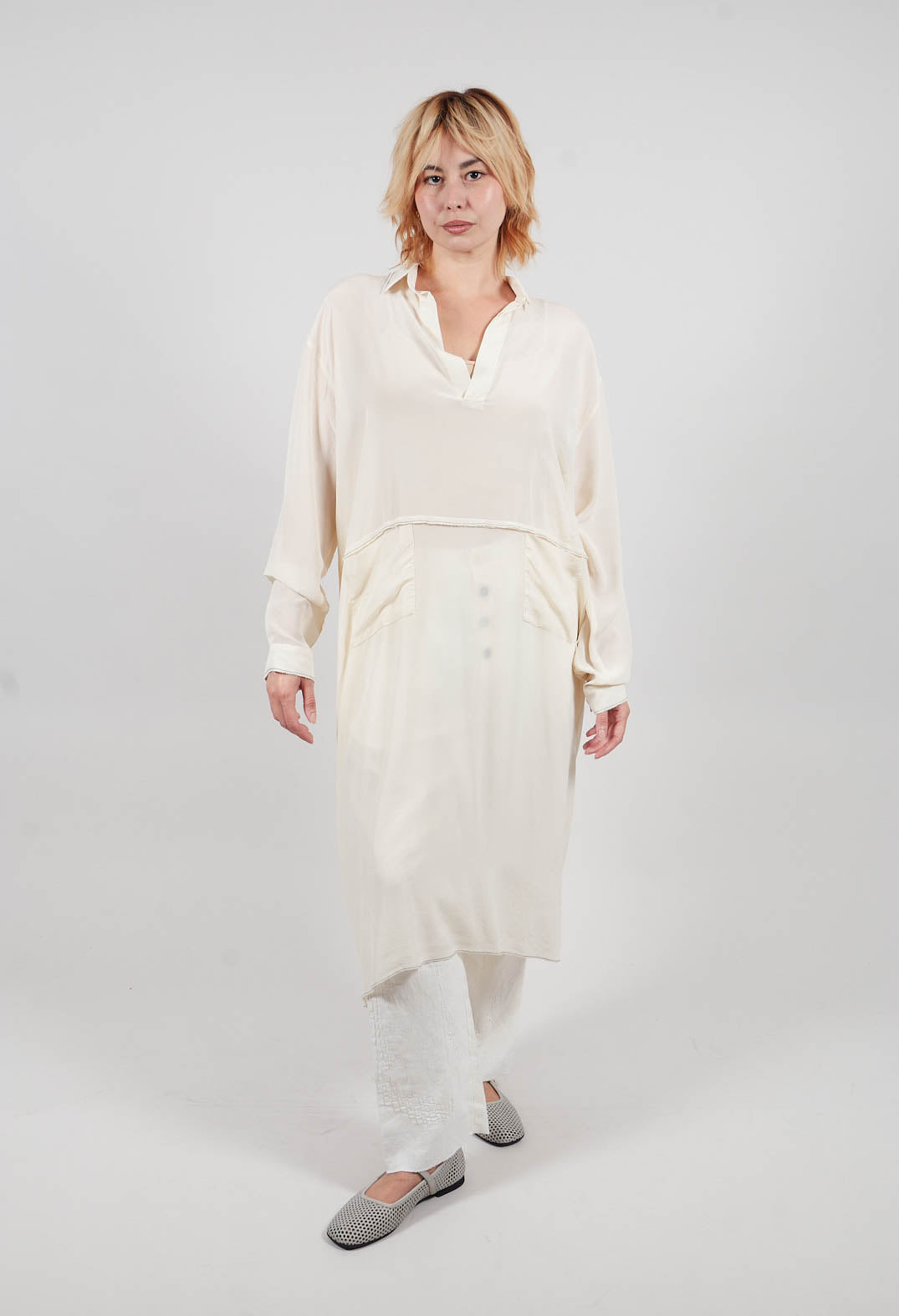 Collared Full Length Dress in Avangarde Off White