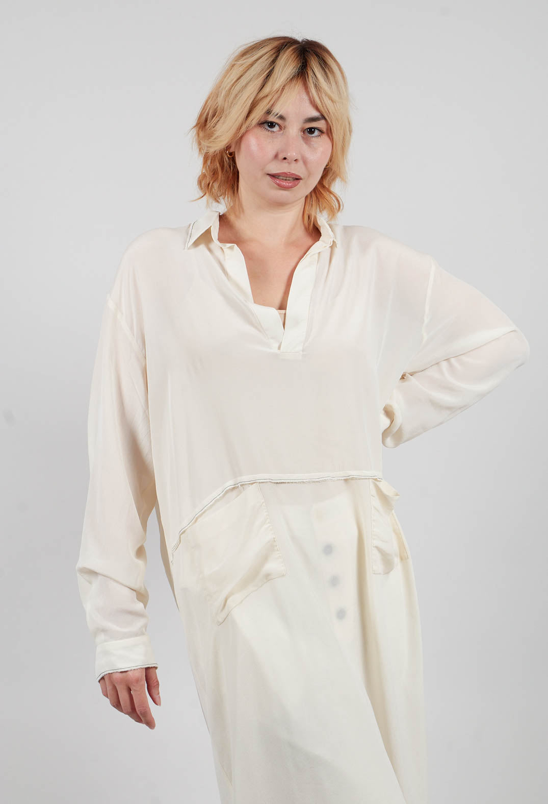 Collared Full Length Dress in Avangarde Off White