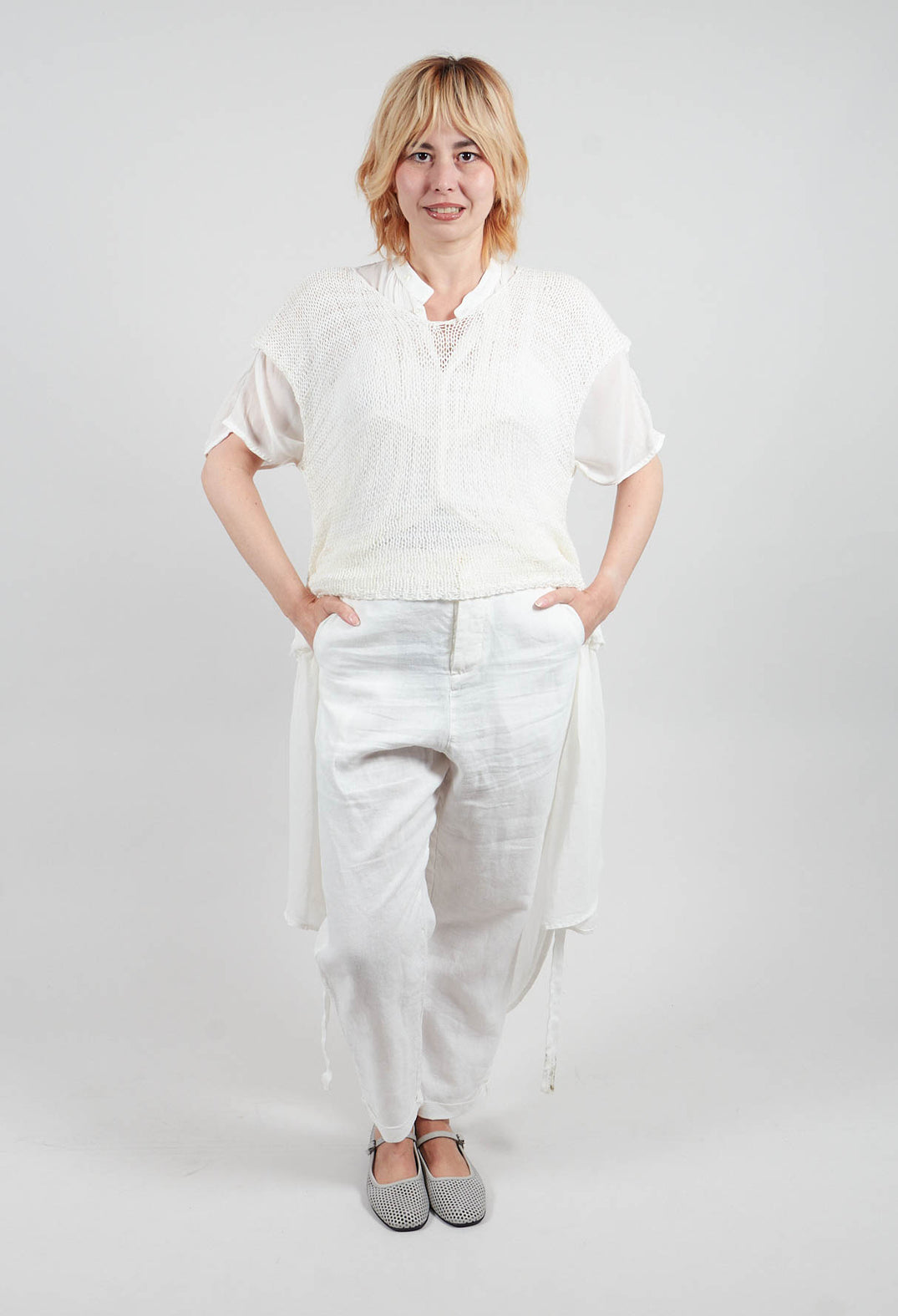 Straight Leg Turnup Pants in Off White