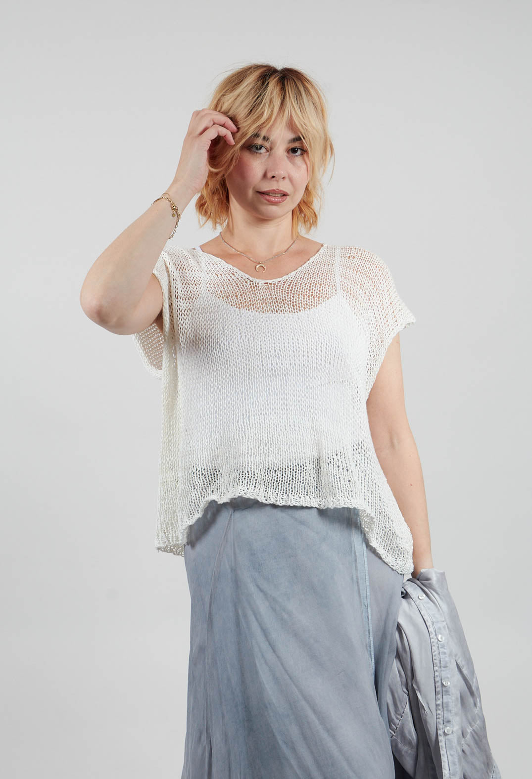 Open Knit Pullover in Off White
