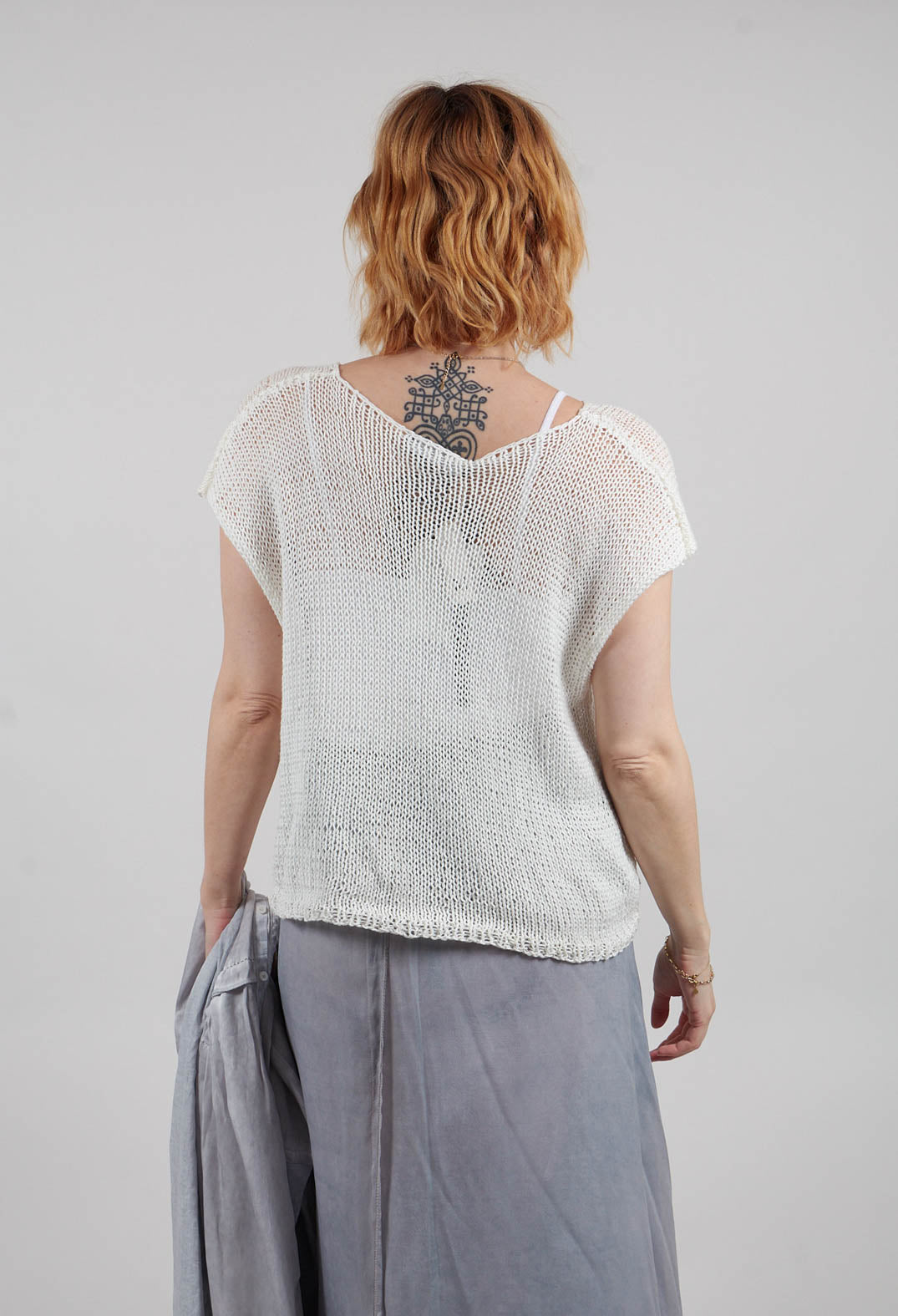 Open Knit Pullover in Off White