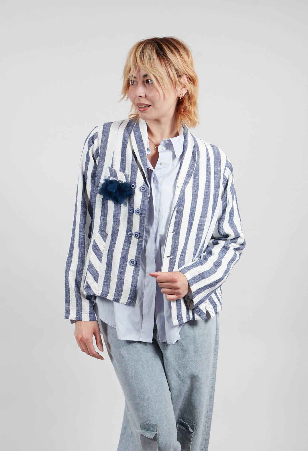 Striped Jacket with Brooch in Original Stripe