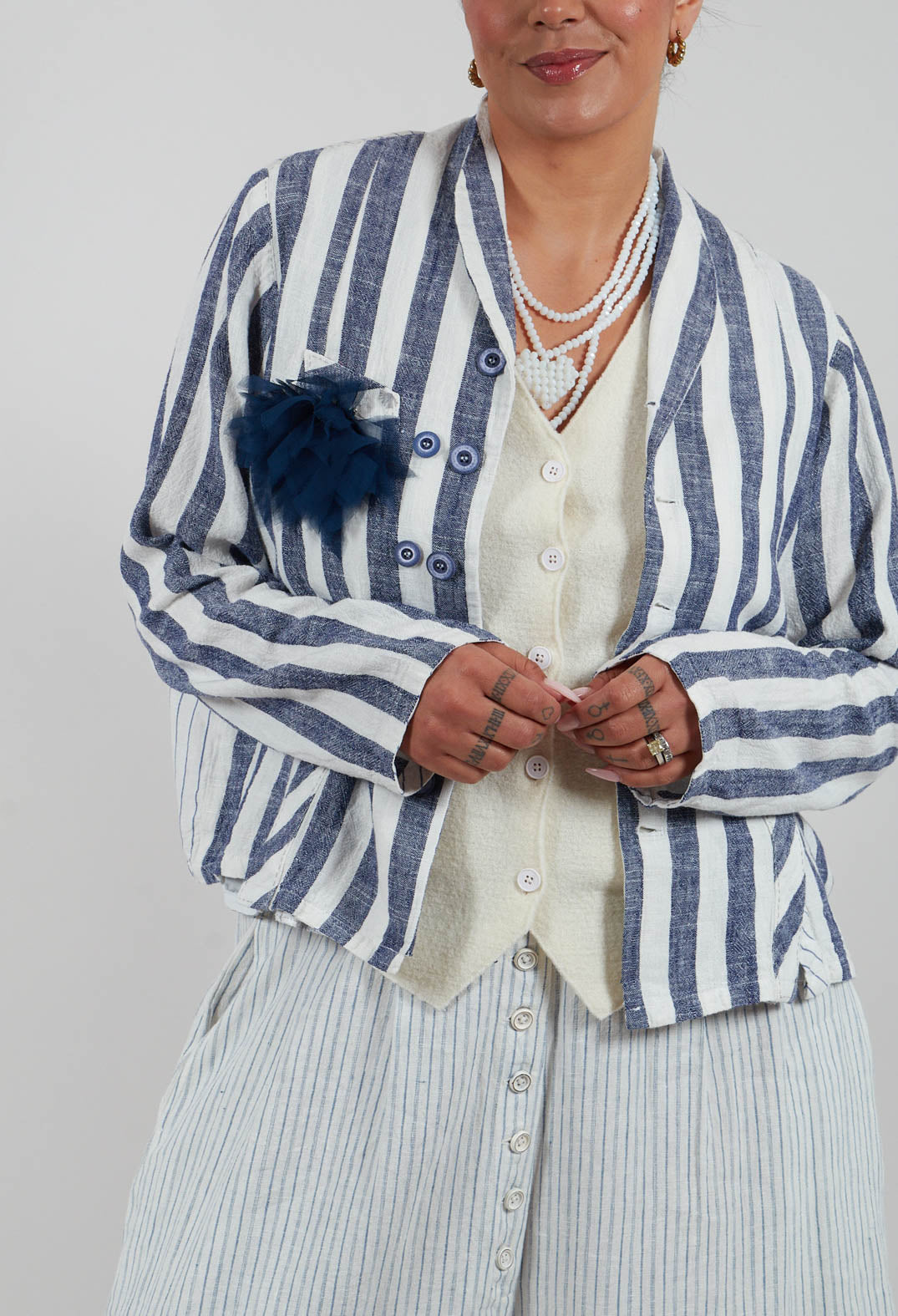 Striped Jacket with Brooch in Original Stripe