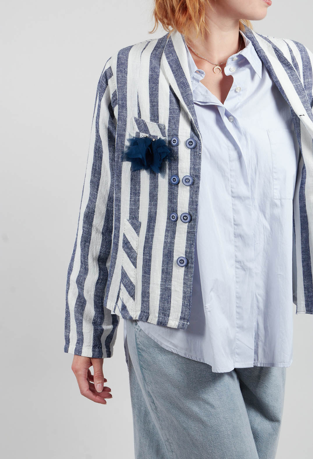 Striped Jacket with Brooch in Original Stripe