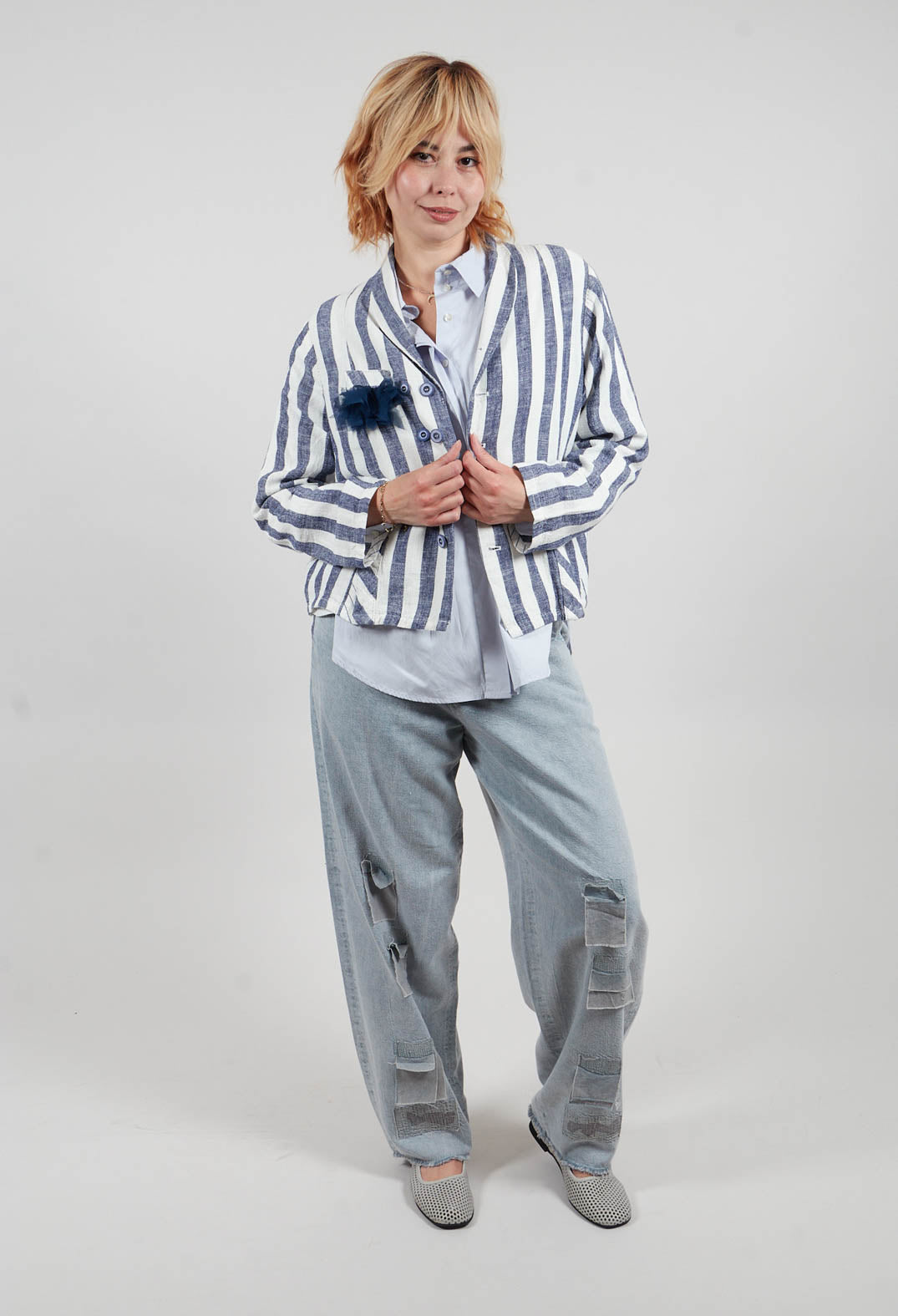 Striped Jacket with Brooch in Original Stripe