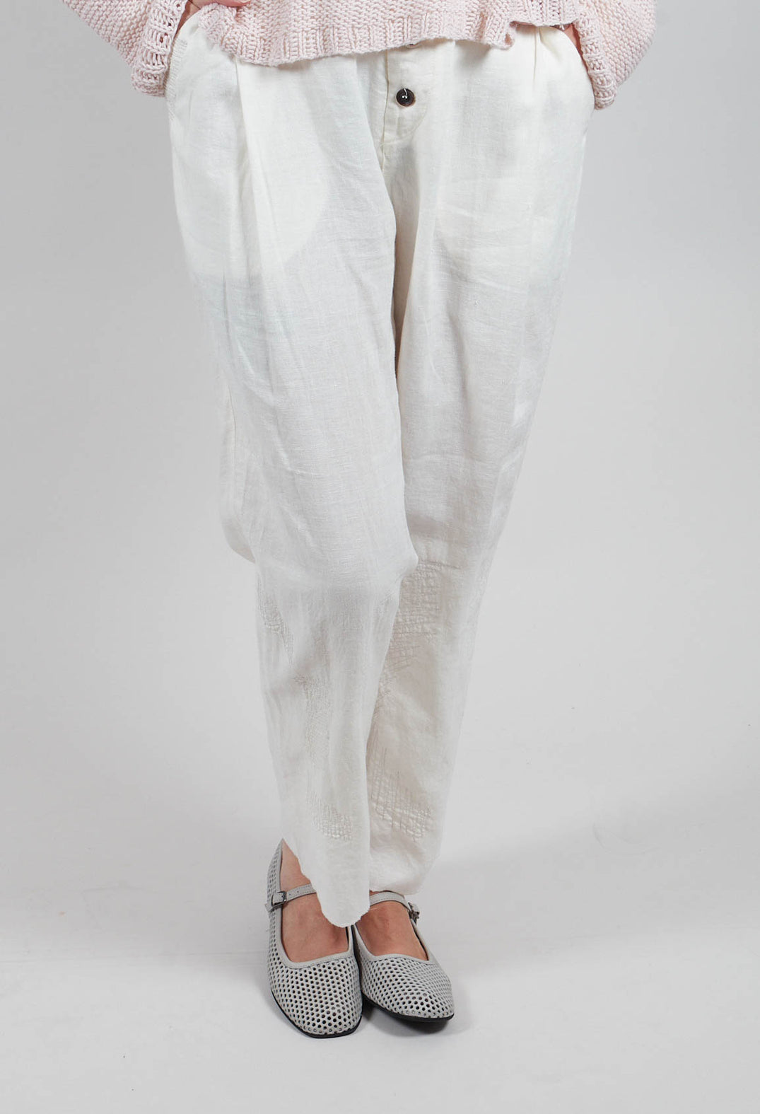 Straight Leg Stitch Detailed Pants in Silver Gray