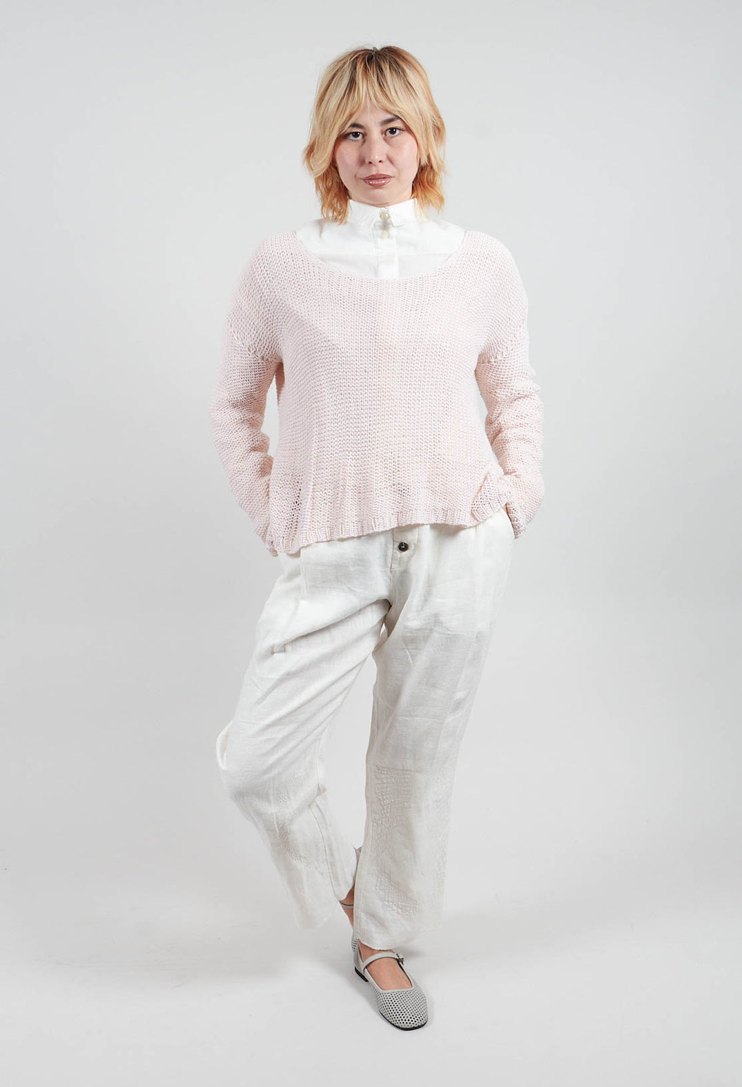 Straight Leg Stitch Detailed Pants in Silver Gray