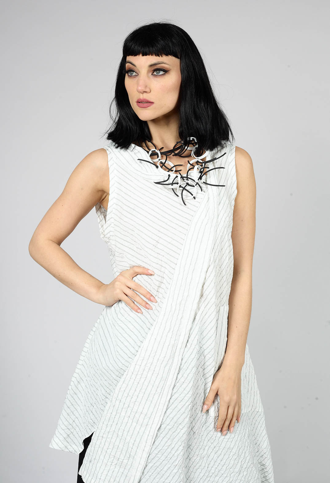 Brom Tunic in White with Black Stripes