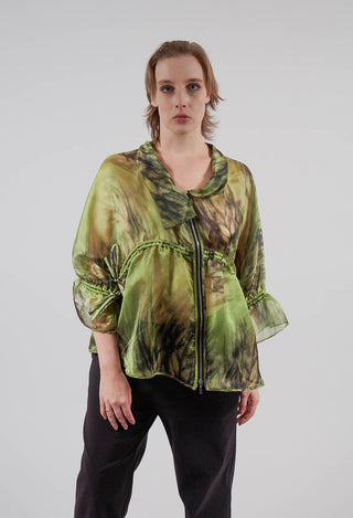 Open Neck Top in Green Print