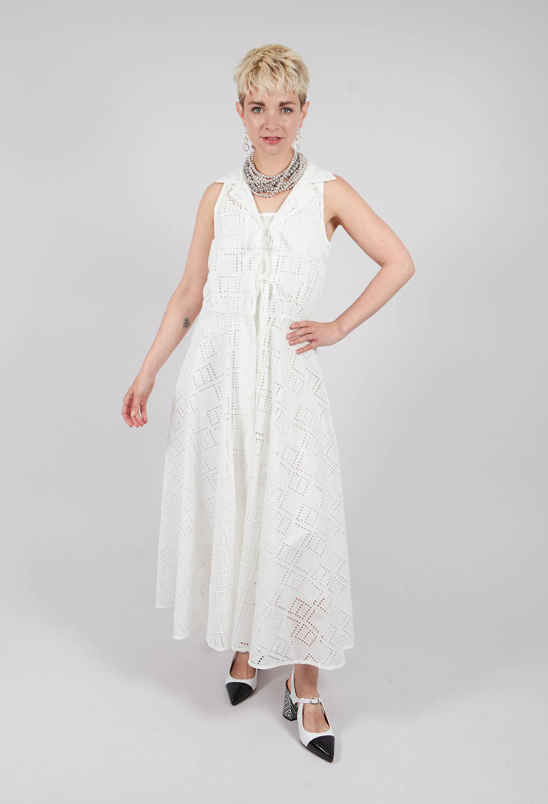 Nashi Broderie Anglaise Monogram Dress in White