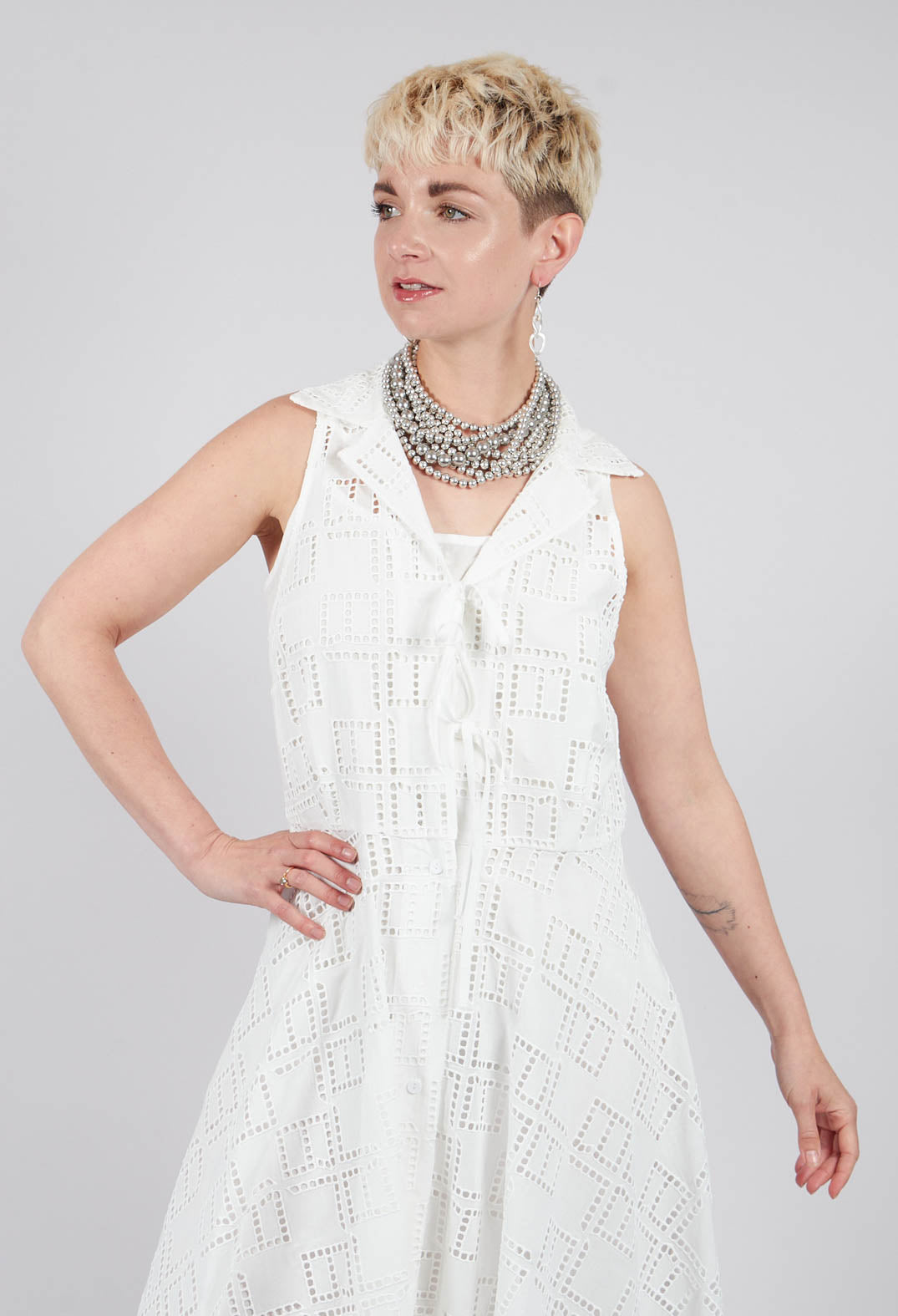 Nashi Broderie Anglaise Monogram Dress in White