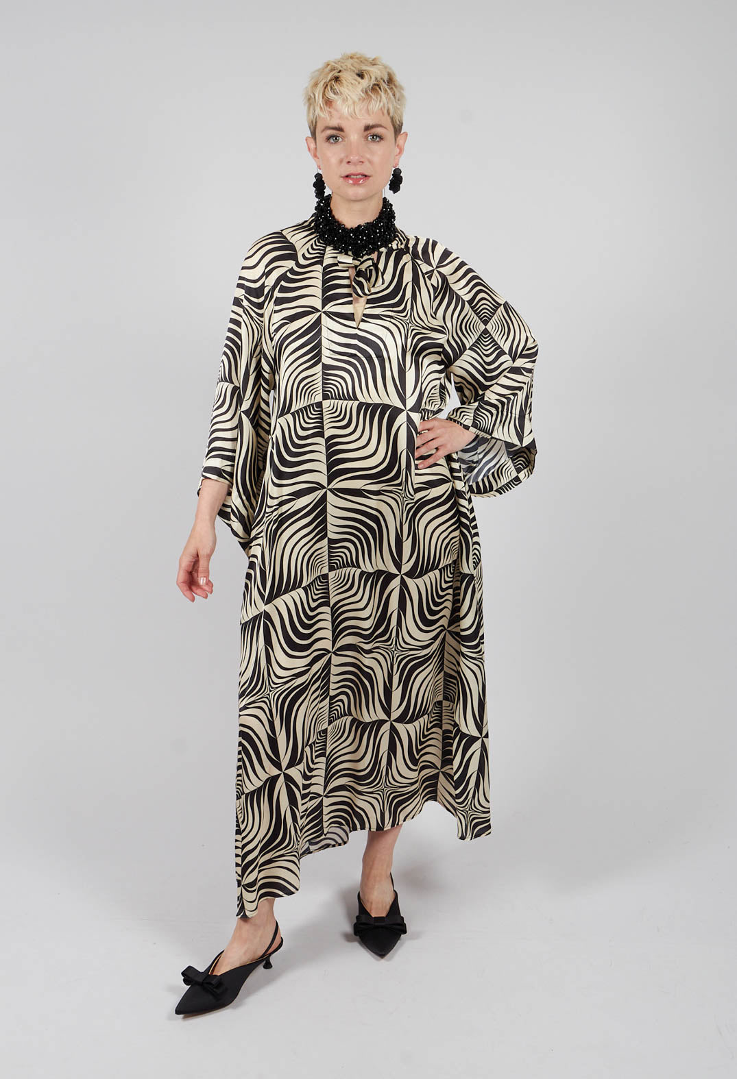 Egle Silk and Satin Kaftan Dress in Black