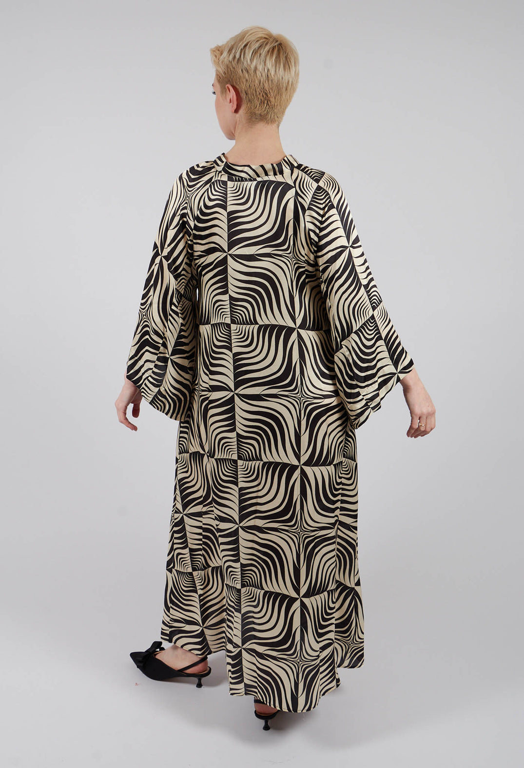 Egle Silk and Satin Kaftan Dress in Black