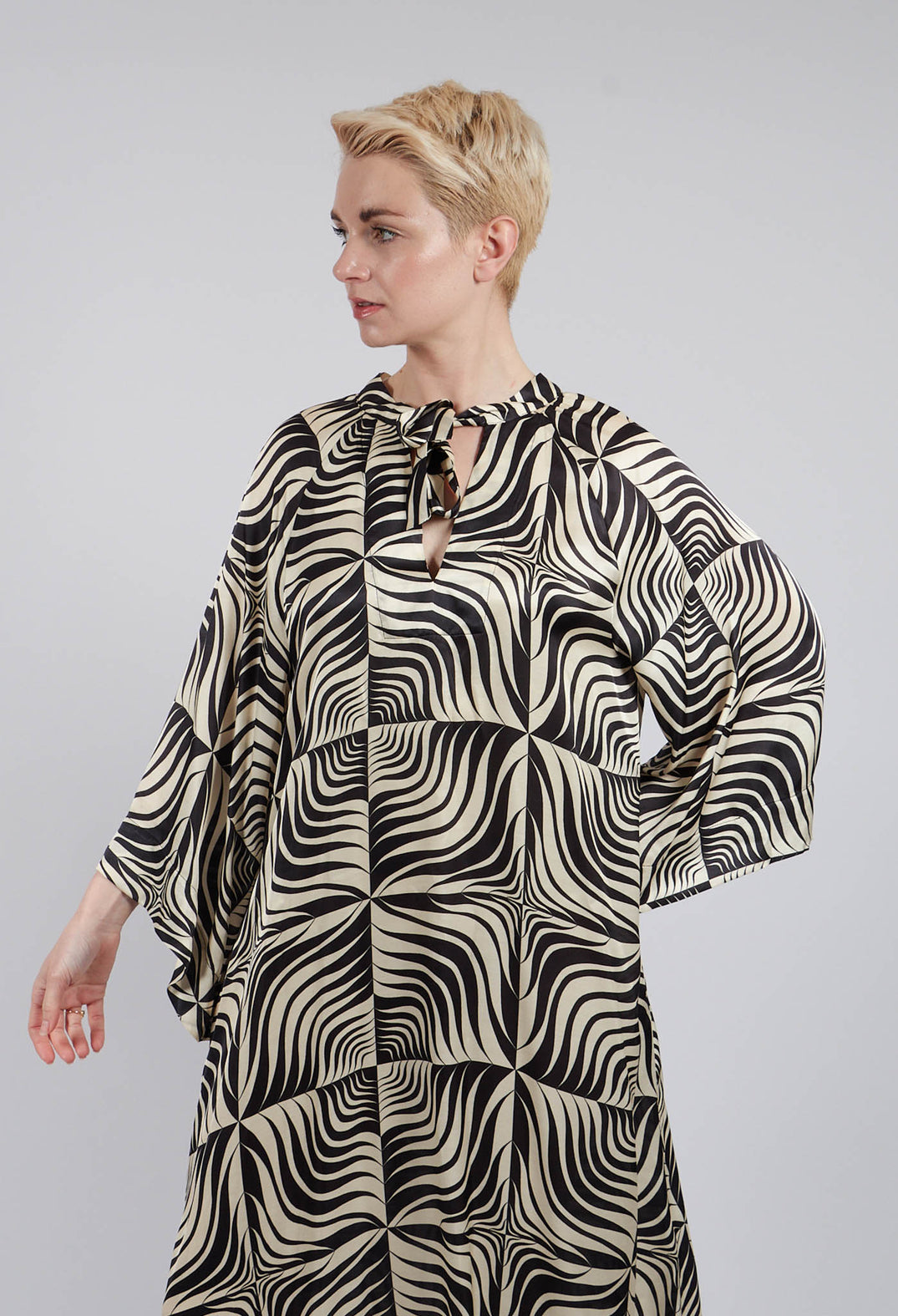 Egle Silk and Satin Kaftan Dress in Black