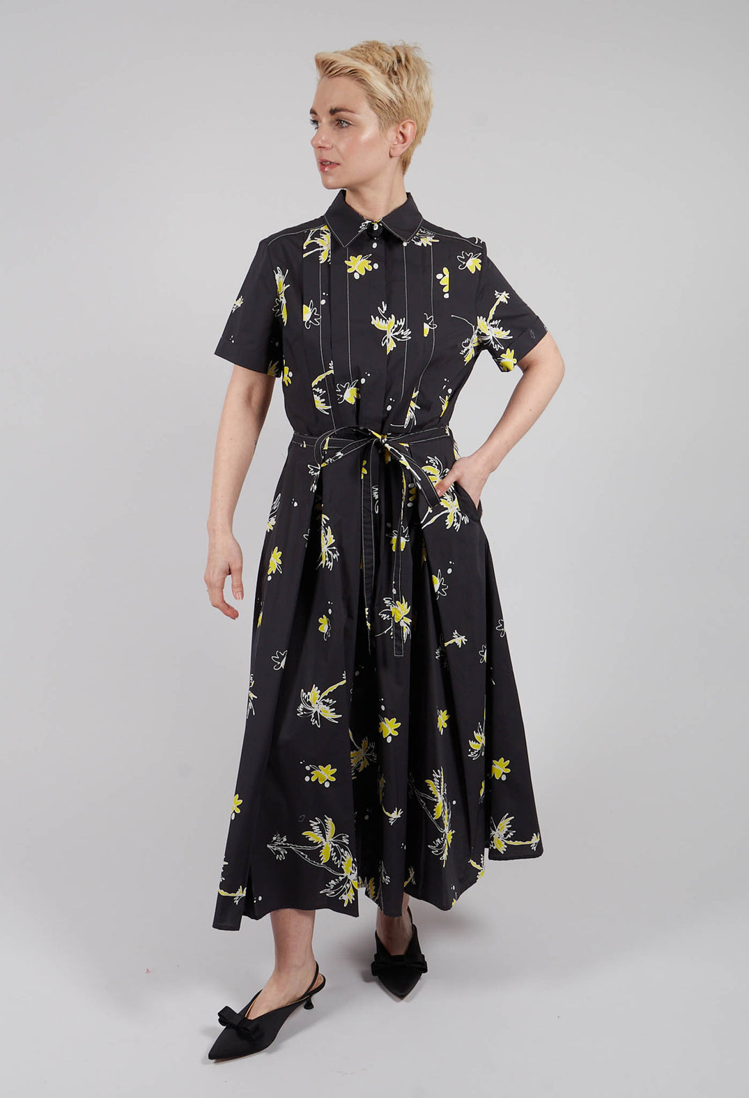 Febe Printed Chemisier Dress in Black