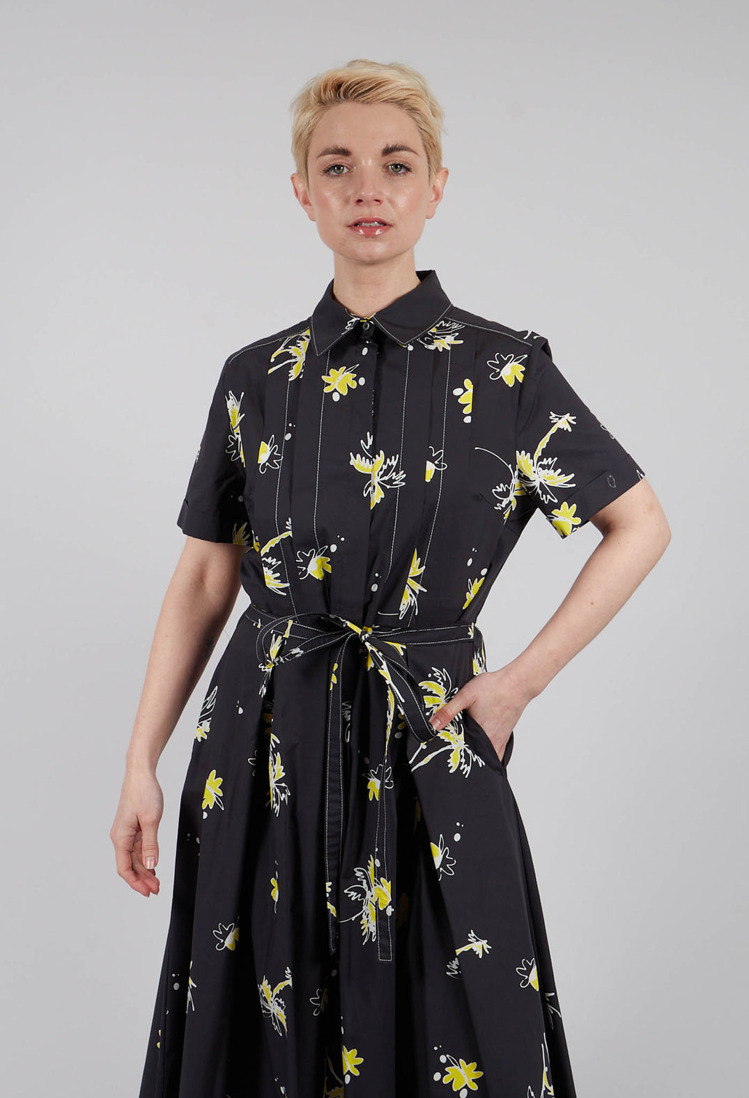 Febe Printed Chemisier Dress in Black