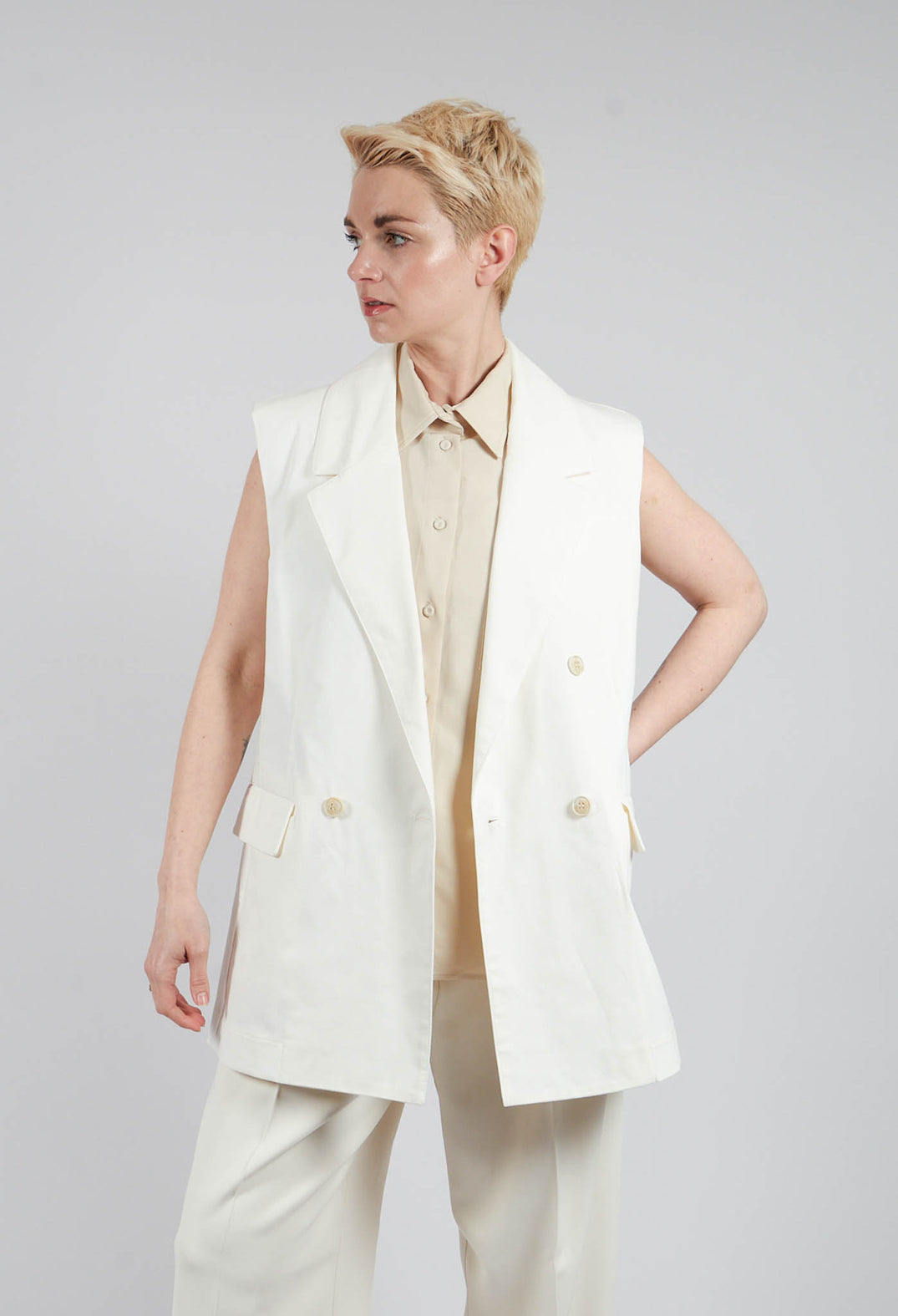 Cotton Canvas Waistcoat in White