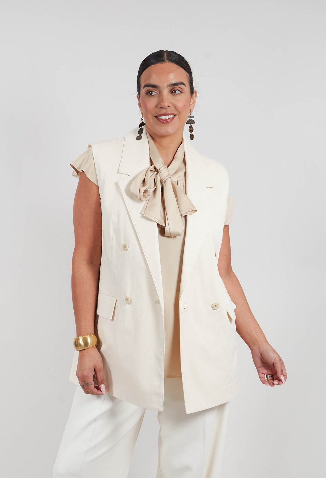 Cotton Canvas Waistcoat in Sea Salt