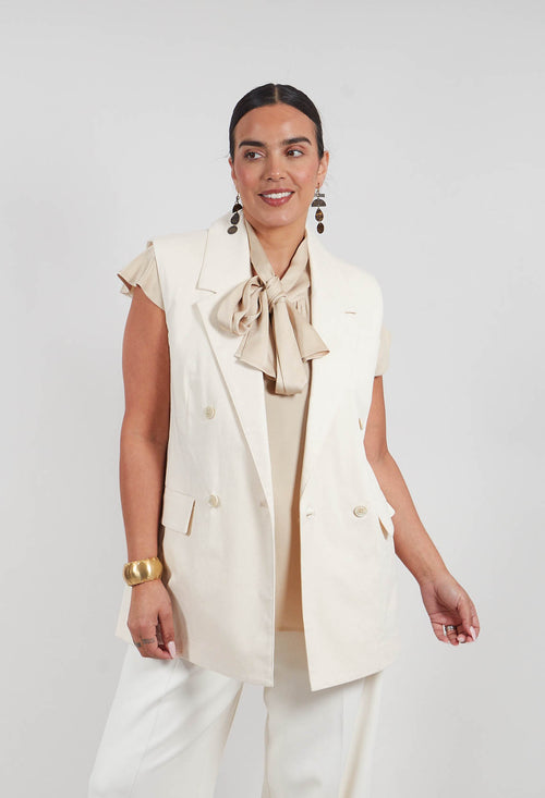Cotton Canvas Waistcoat in Sea Salt