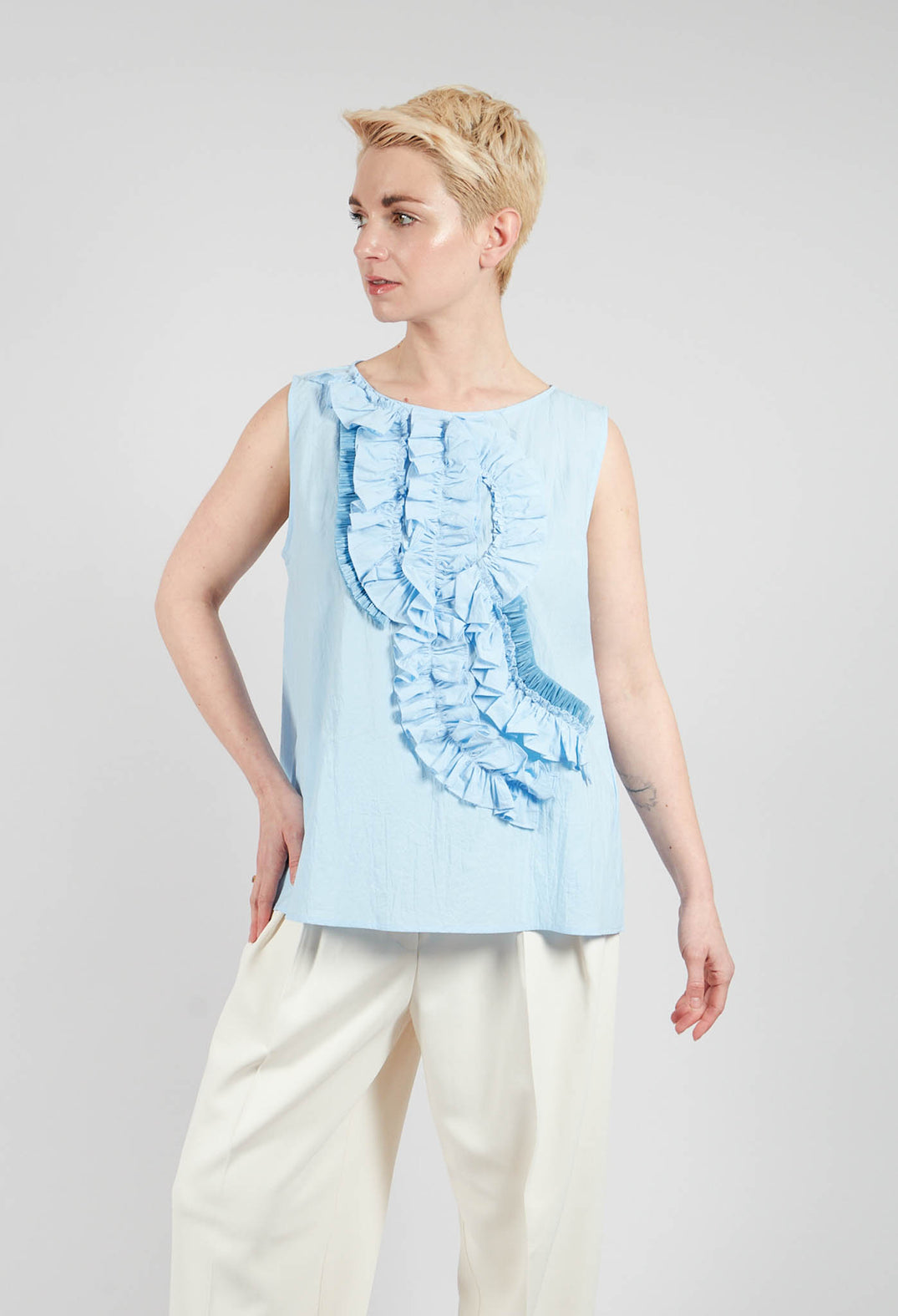 Top with Ruffle and Raffia Detail in Open Air
