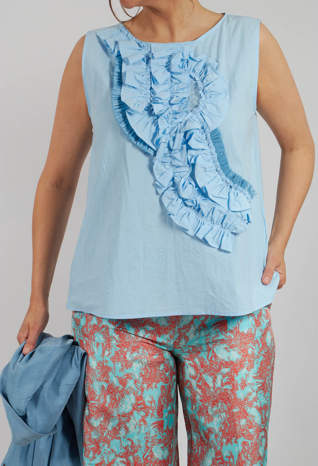 Top with Ruffle and Raffia Detail in Open Air
